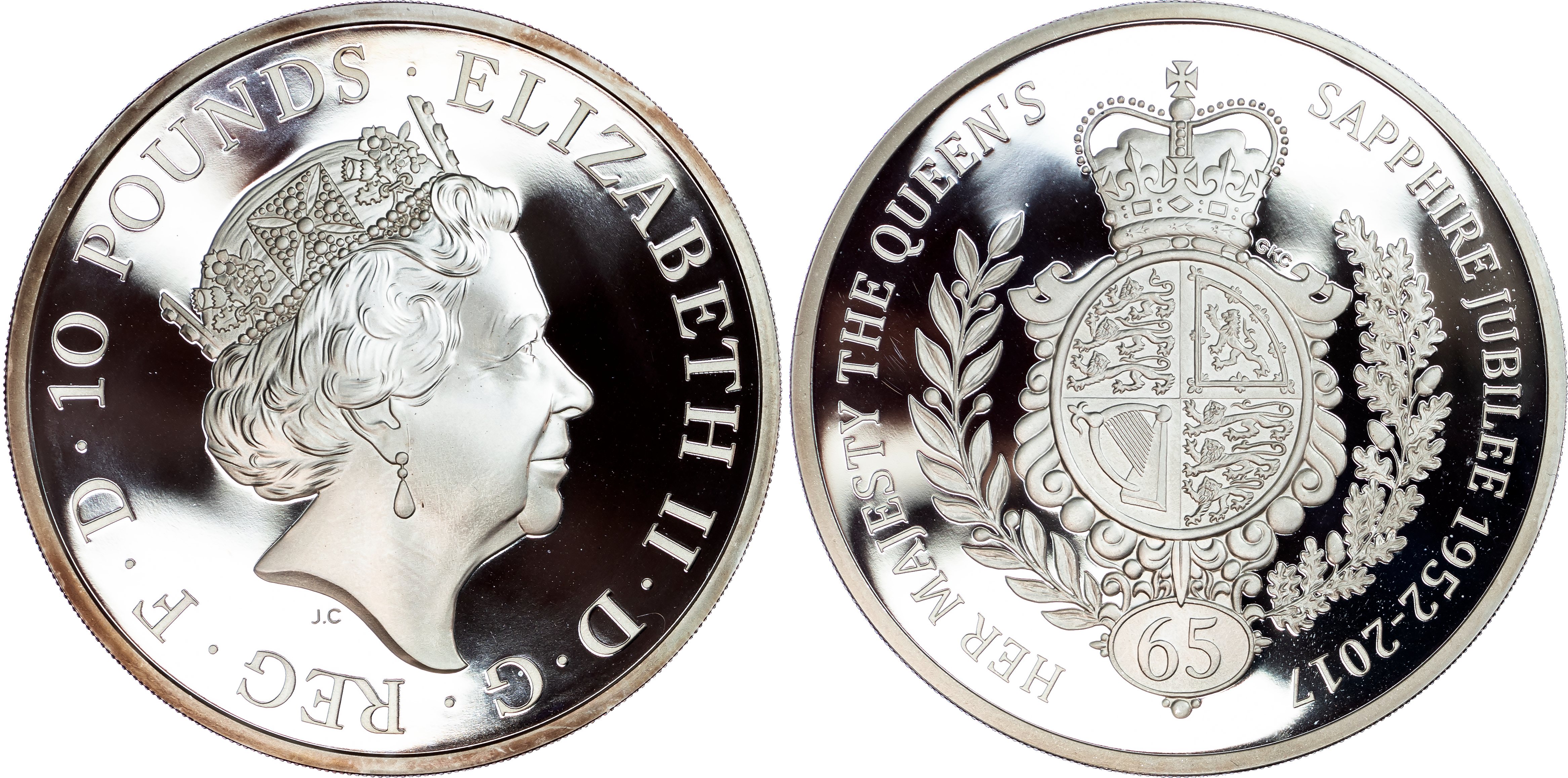 Elizabeth II (1952-2022), Ten Pounds (Five Ounce, Silver), 2017