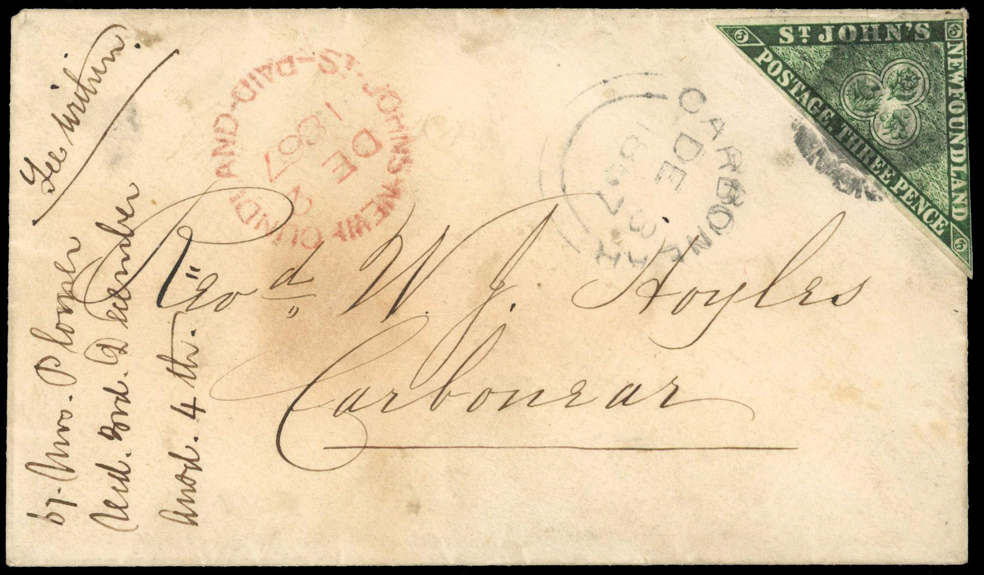 Newfoundland SG 11 on cover to Carbonear