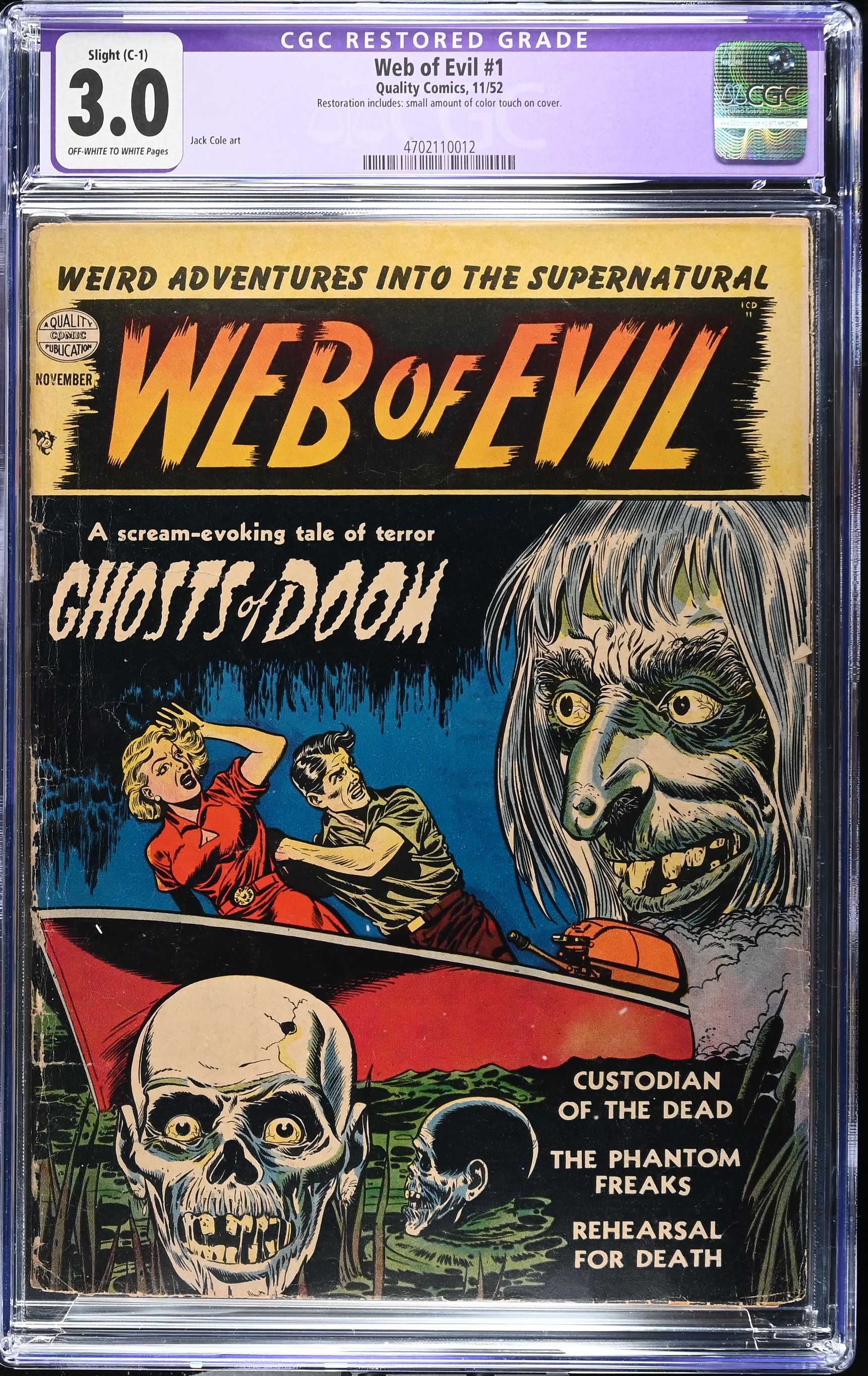 Web of Evil #1 Restored CGC 3.0 (Quality Comics, 1952) Off-White to White Pages