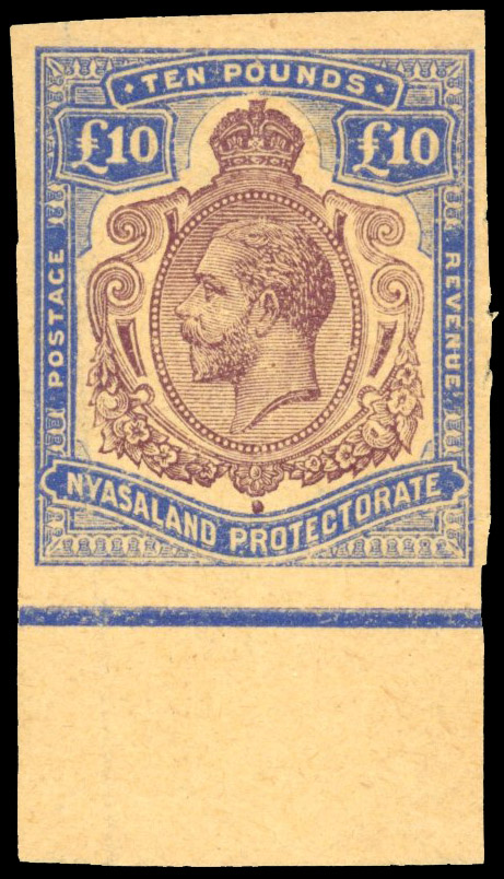 Nyasaland SG 99 1913-21 £10 impression on buff paper