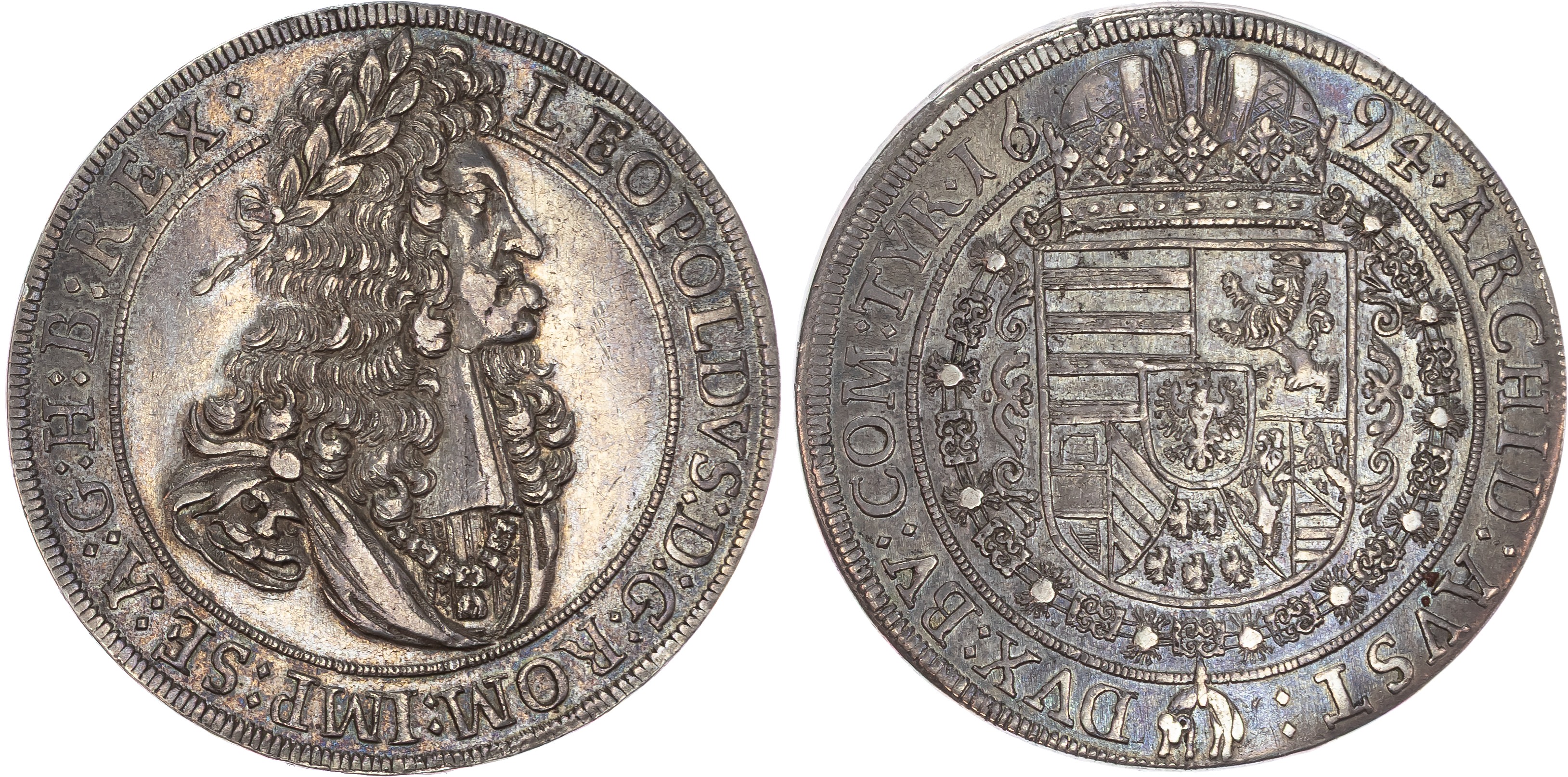Austria , Holy Roman Empire , Leopold I (1657-1705), silver Taler, 1694, Hall, 28.77g (Dav. 3245; MT 753). Abo…
