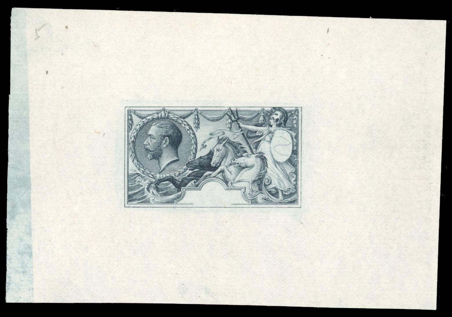 Great Britain 1912 Seahorse master die proof, stage 6a, in indigo-black on esparto paper
