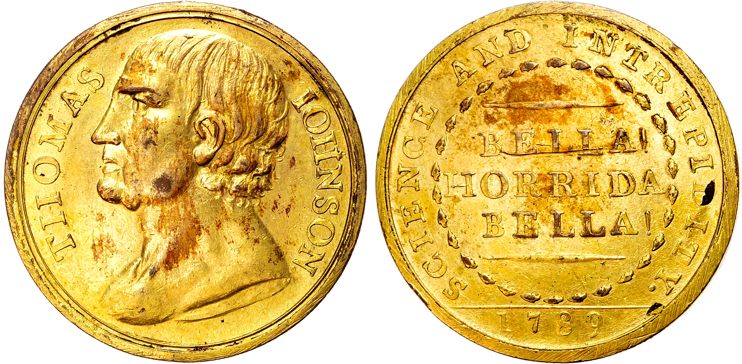 Oxon. Banbury, Prize Fighting Ring, copper-gilt Penny/medalet 1789, unsigned, bust of Thomas Johnson left, rev . BELLA! …