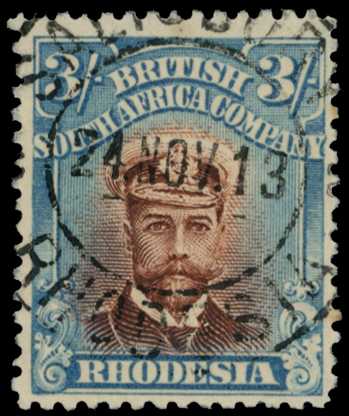 1913-7 3/- Head Die II, perf 14. Used example...