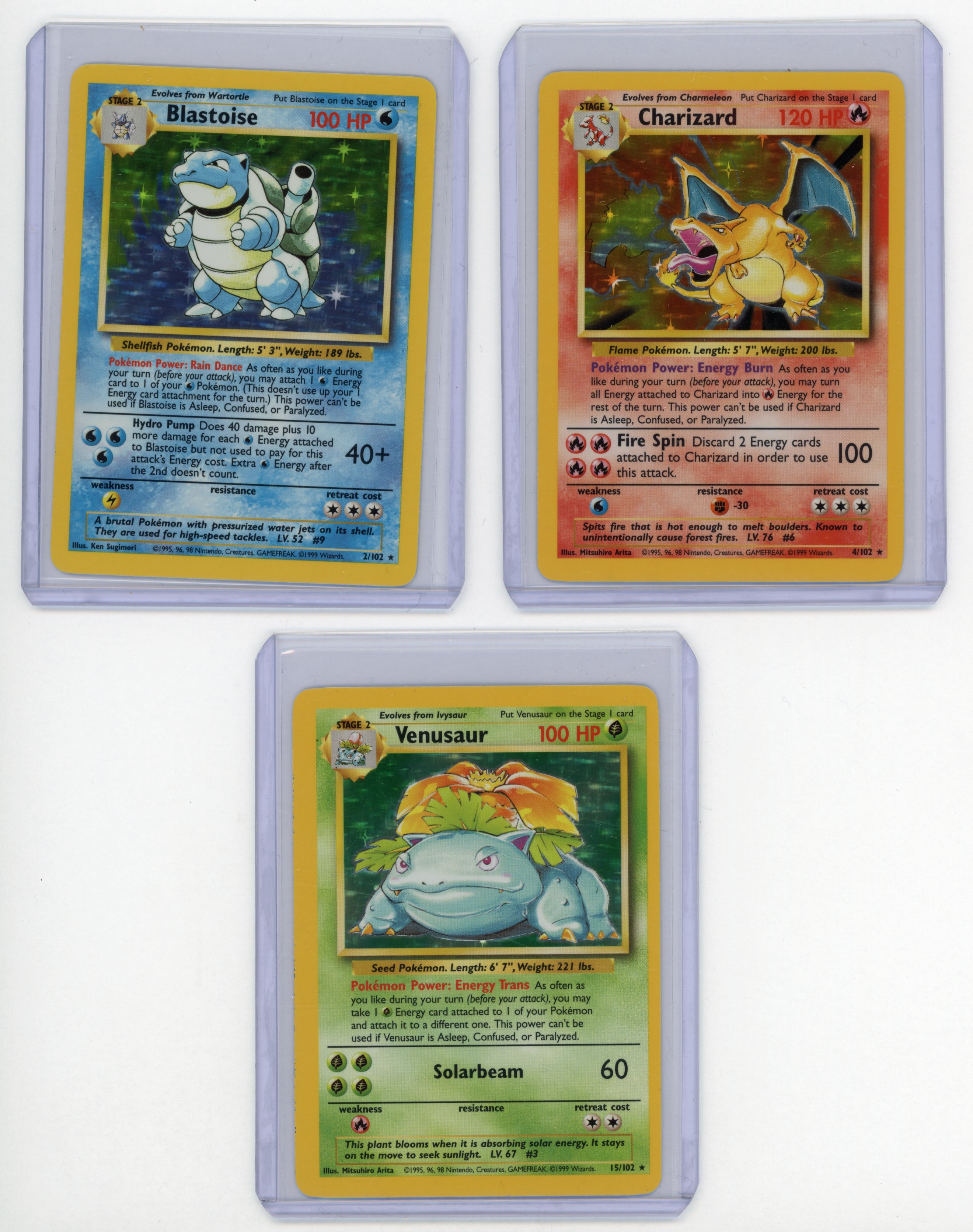 Blastoise #2 // Charizard #4 // Venusaur #15 - Base Set Unlimited (4th Print, VLP/NM)