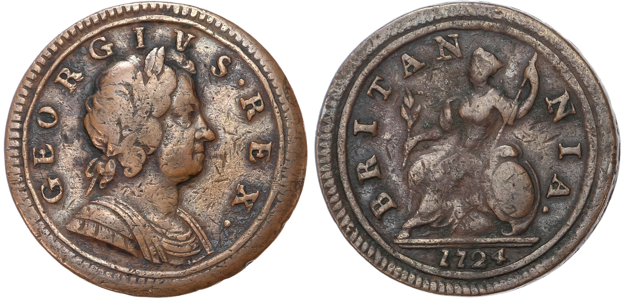 George I (1714-1727) Halfpenny, 1724, second issue.