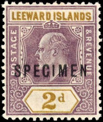 Leeward Islands 1902 2d dull purple and ochre with ochre doubled, SG 22sa Specimen