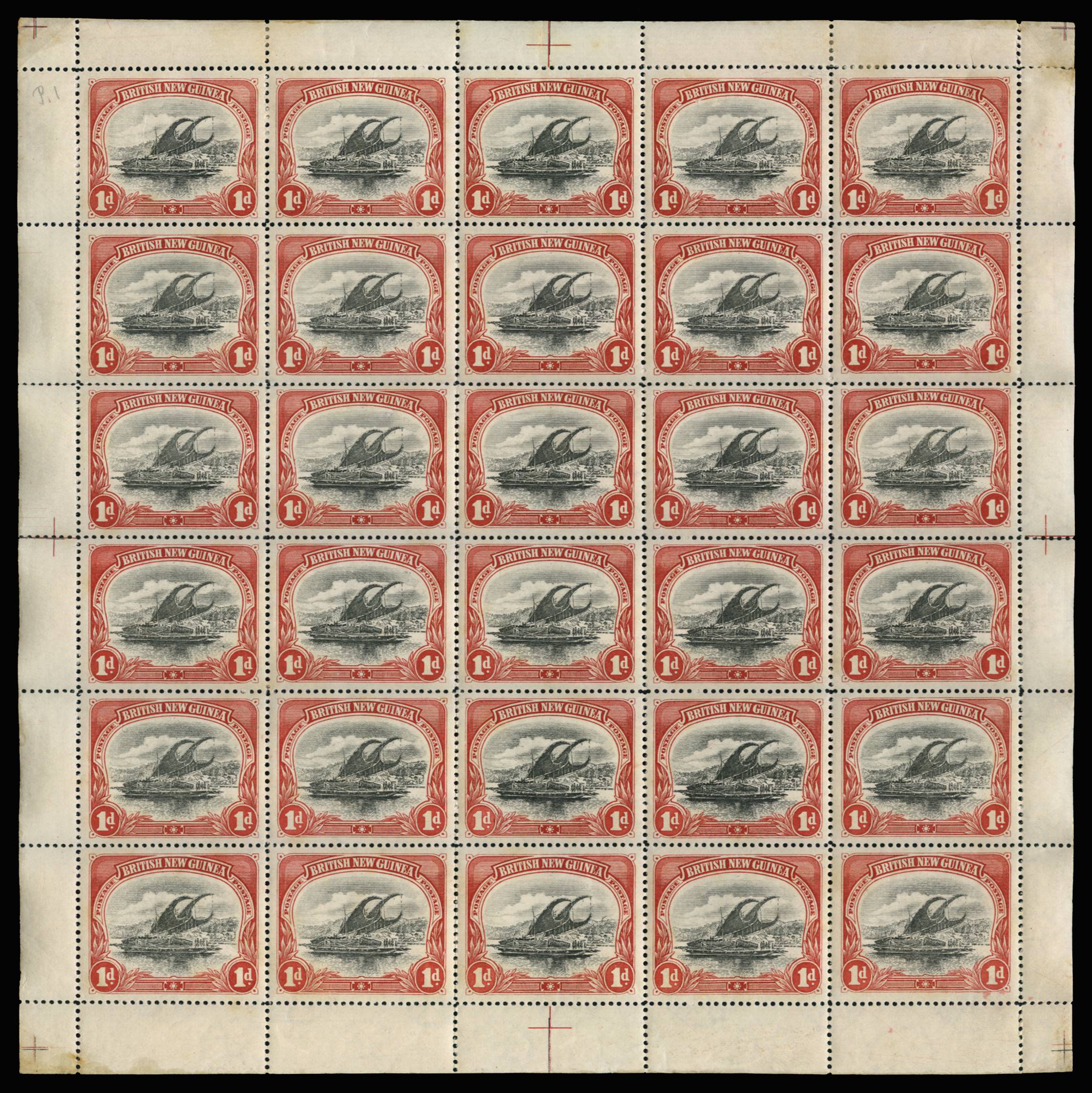 Papua SG2 1901-05 1d horizontal wmk complete sheet o.g.