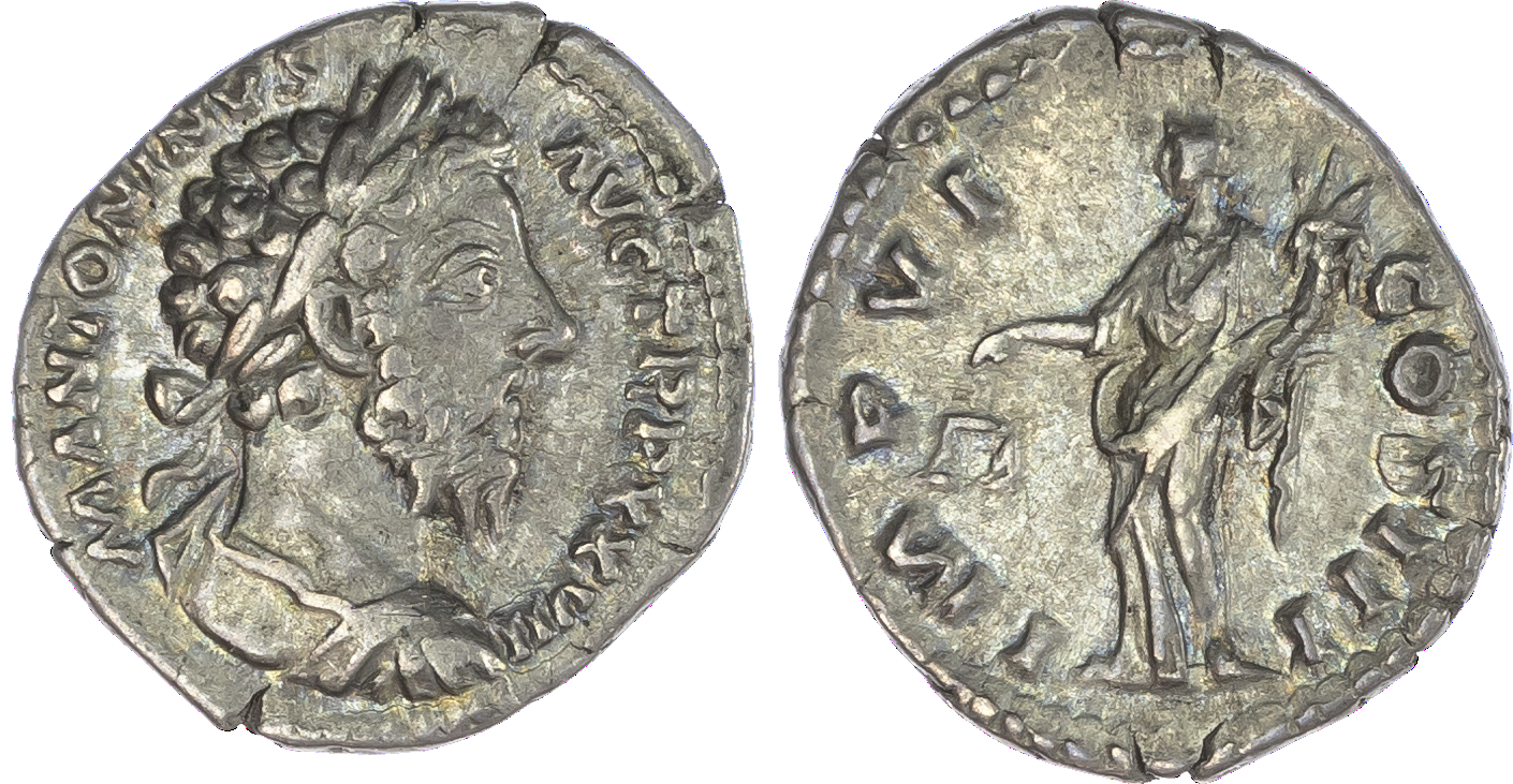 Marcus Aurelius (AD 161-180) AR Denarius, Rome, AD 166-167, 3.14g. M ANTONINVS AVG TR P XXVII, laureate and draped bust of