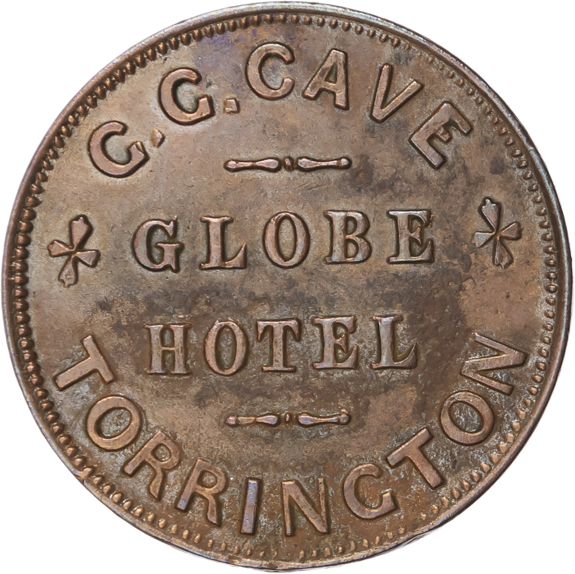 Lot of 3 coins - Dev. Torrington, (Fore St.). Globe Hotel 6d. 38mm. G G Cave [1866-73], (Taylor) EF; Dor . (Weymouth),...