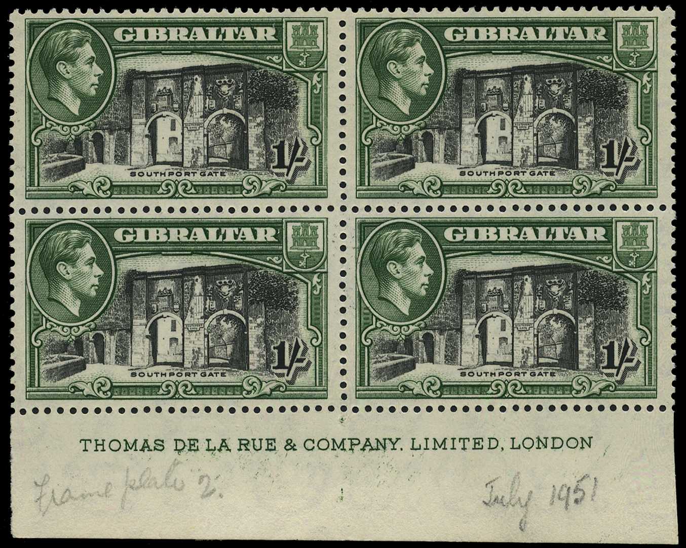 1951 printing of the 1/- perf 13, lightly...