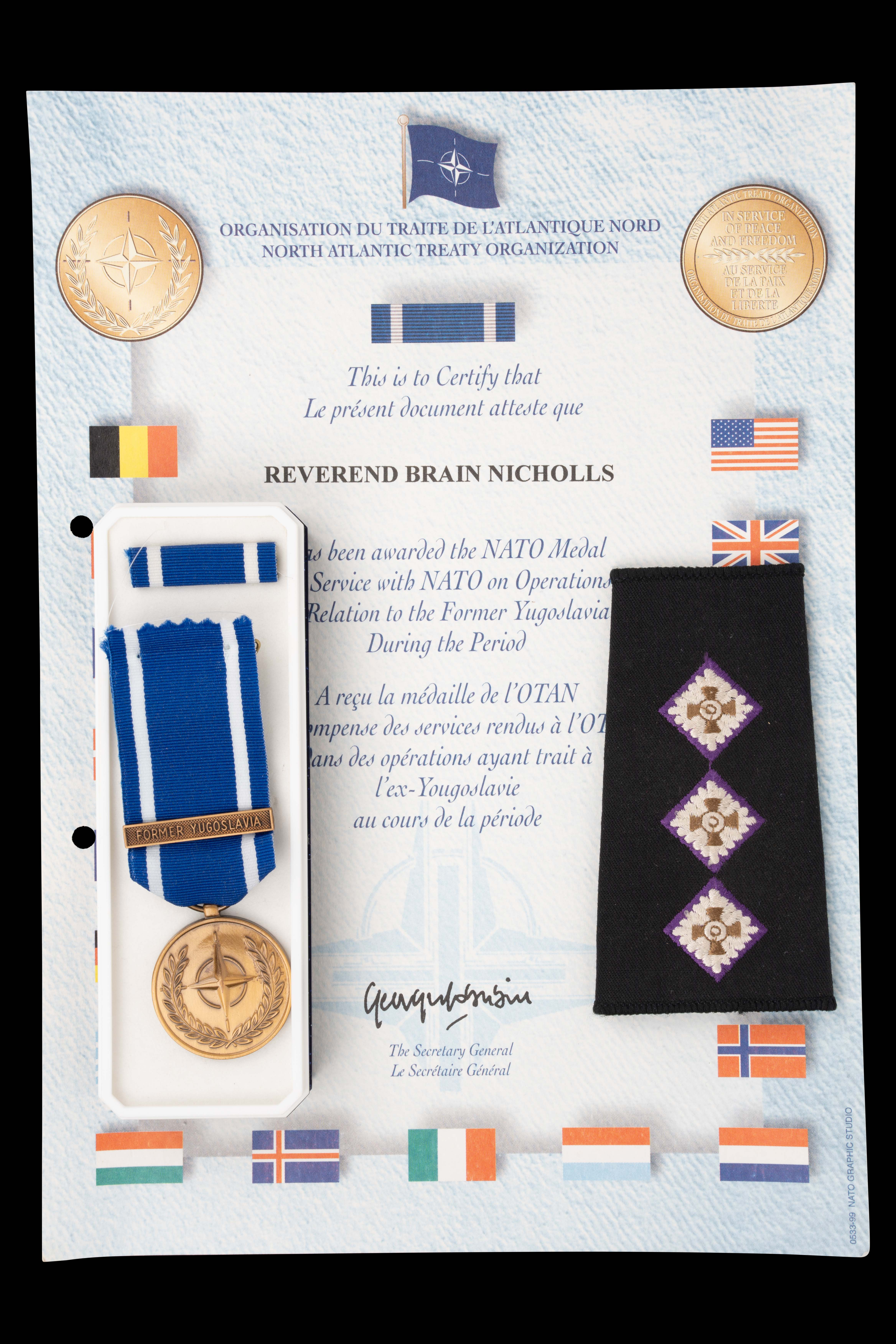 NATO Medal – Former Yugoslavia to a Chaplain 