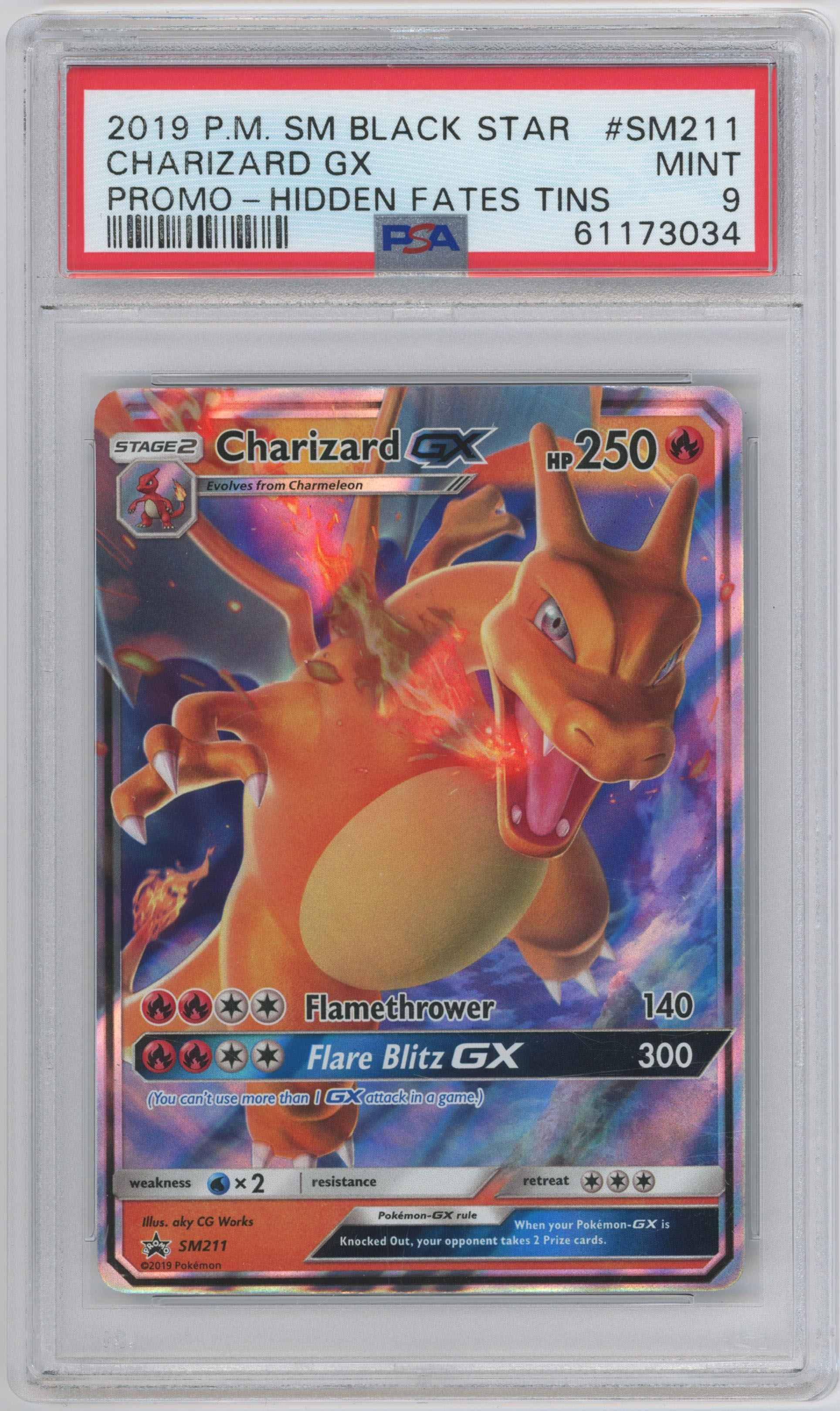 Pokémon TCG - PSA 9 Charizard GX - Hidden Fates Black Star Promo - #SM211