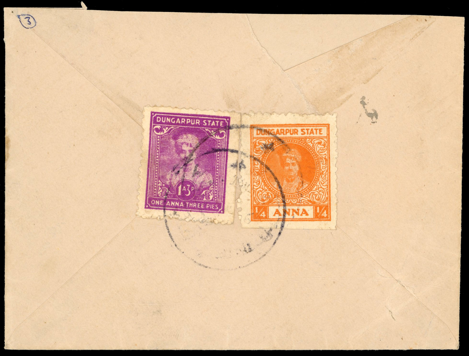 I.F.S Dungarpur SG 9d & 12 on cover 