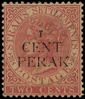1887 1c on 2c pale rose with Type 28 surcharge, part o.g., gum heavily toned dulling the appearance. A good reference...