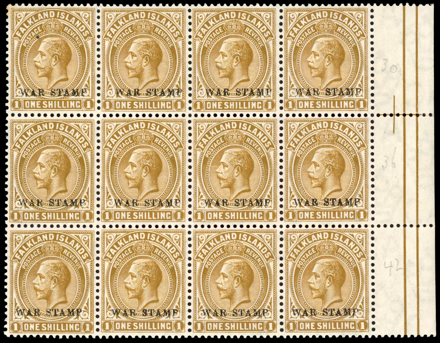 Falkland Islands 1918-20 War Stamp 1s light bistre-brown