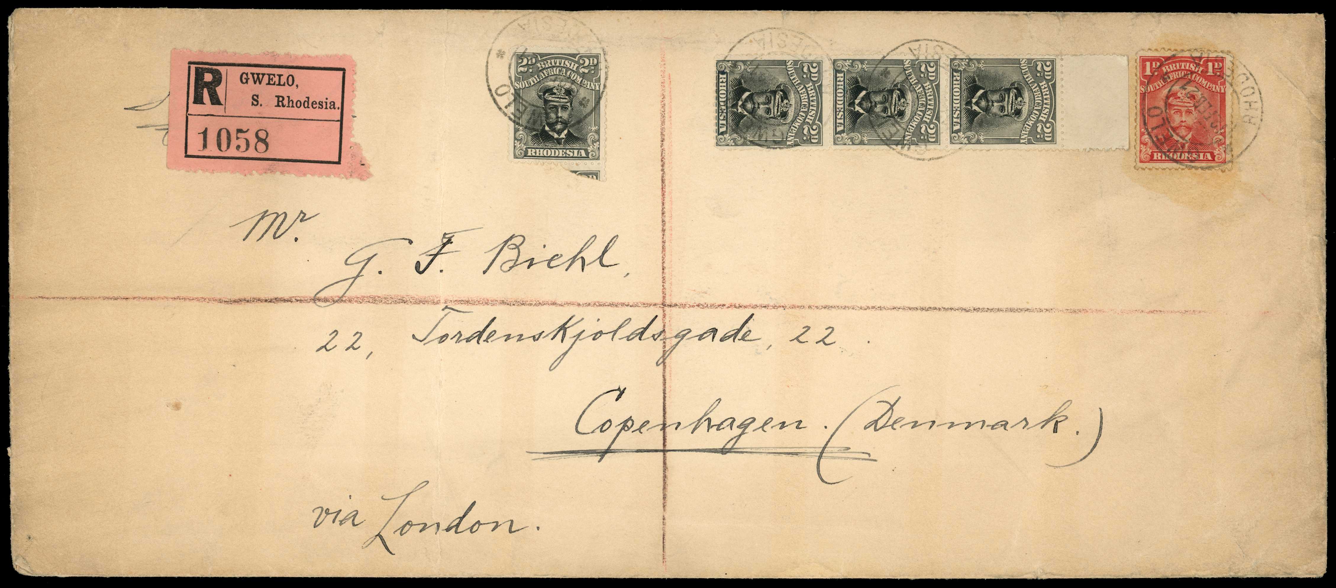 Usages. 282 x 120mm envelope. registered...