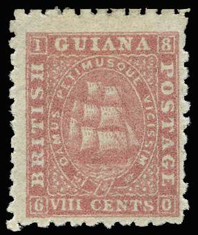 BRITISH GUIANA SG 95 1863-76 8c PINK PERF 10 LPOG