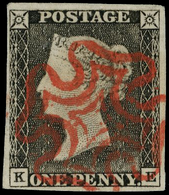 1840 1d grey black, plate 1a (KE), good to large margins, crisp orange-red MC