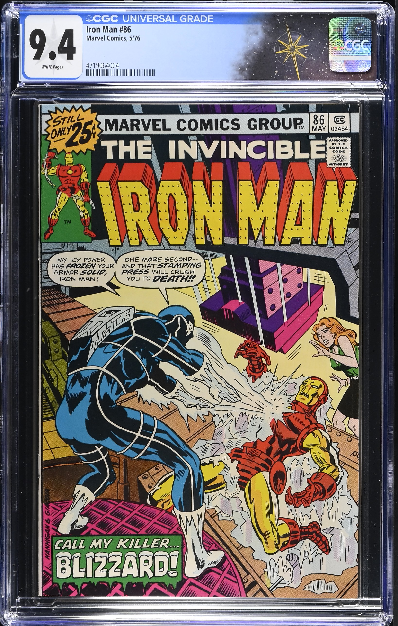 Iron Man #86 CGC 9.4 "The Gentleman's Name is Blizzard!" 1st Appearance of Blizzard (Marvel Comics, 1976) White Pages