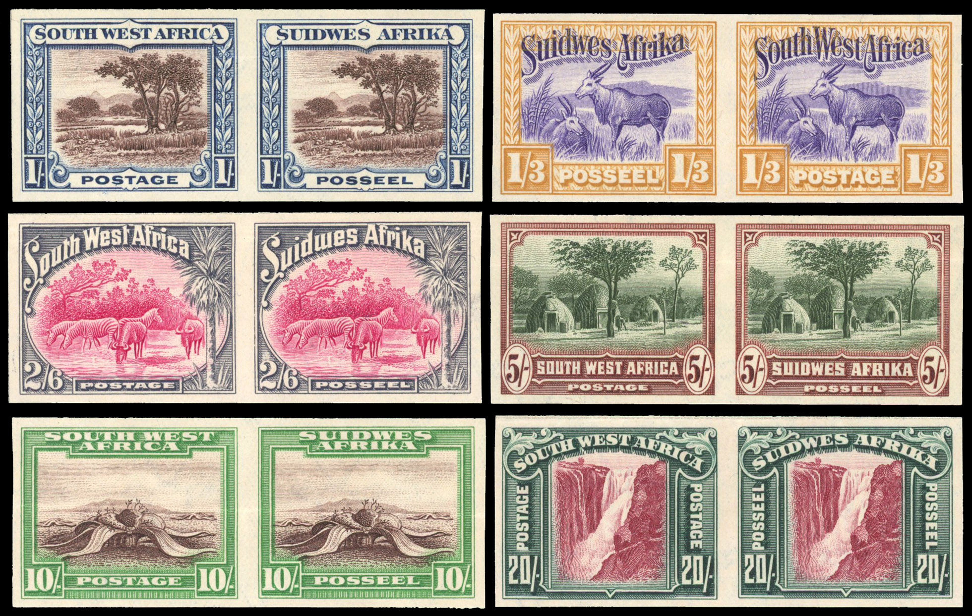South West Africa 1931 set of 14 imperf plate proof pairs