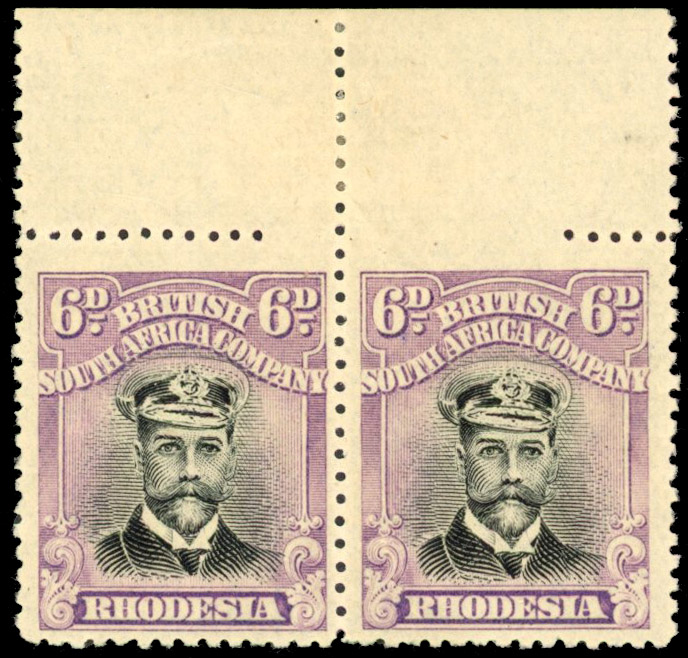 Rhodesia 6d SG 265 pair with perf variety mint