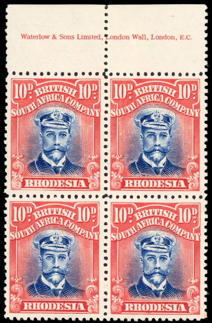 Rhodesia 10d SG 298 imprint block mint