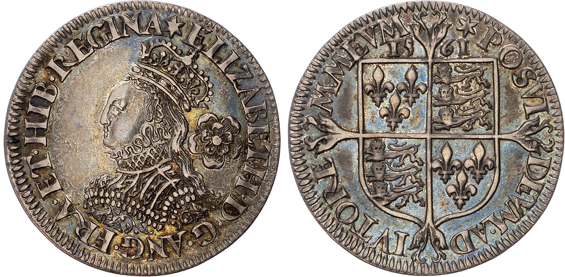 Elizabeth I (1558-1603) Sixpence, 1561, milled coinage, mintmark star. Small crowned bust left, large rose to right. Rev…