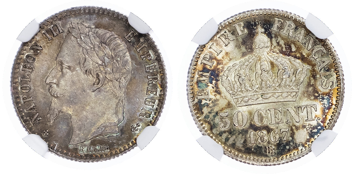 France. Napoleon III AR 50 Centimes. 1867BB.