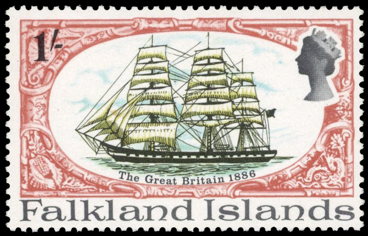 Falkland Islands SG 261w 1970 1s SS Great Britain watermark Crown to right of CA mint