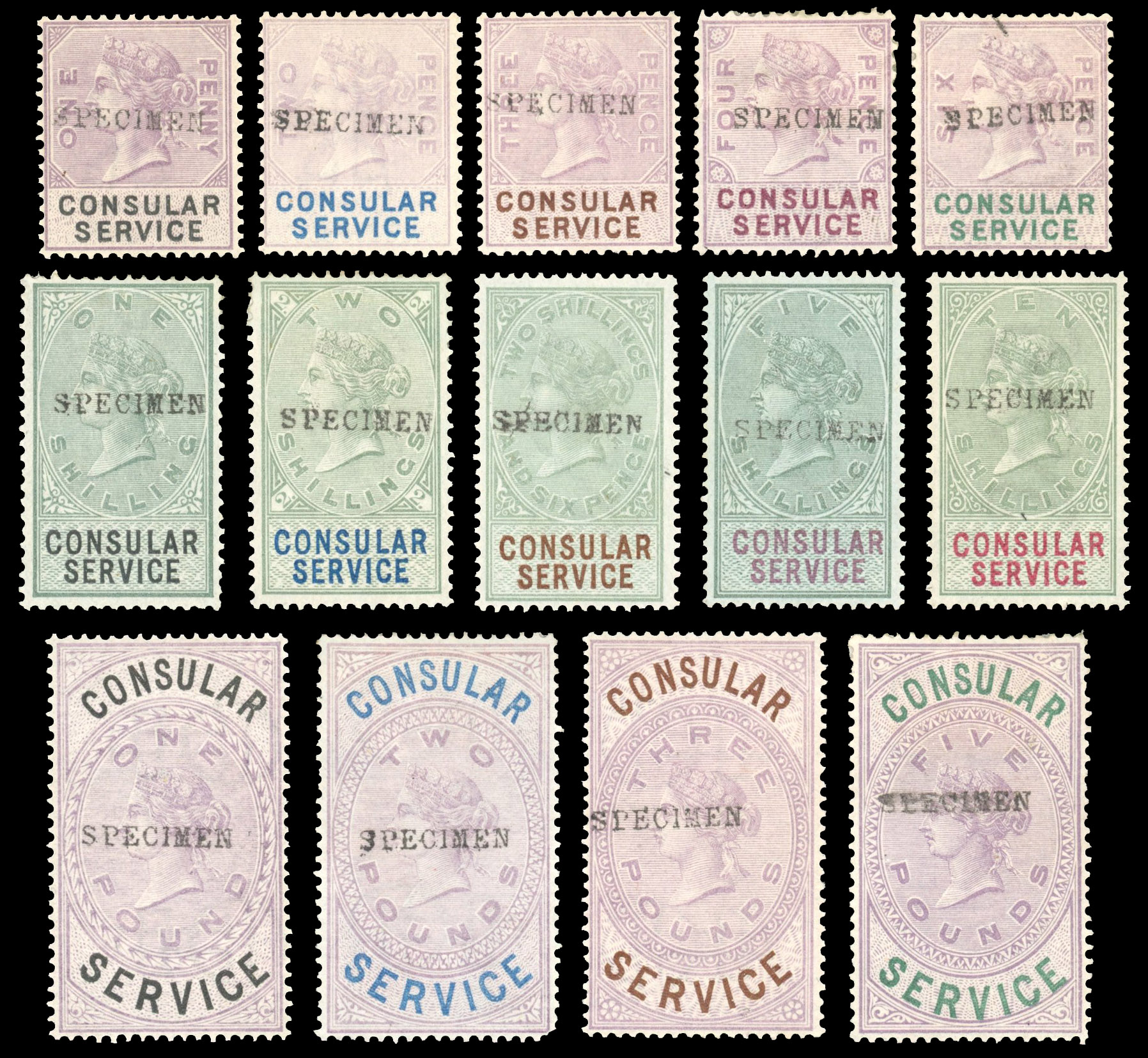 GB (Revenue) 1886 Consular Service 1d to £5 complete set