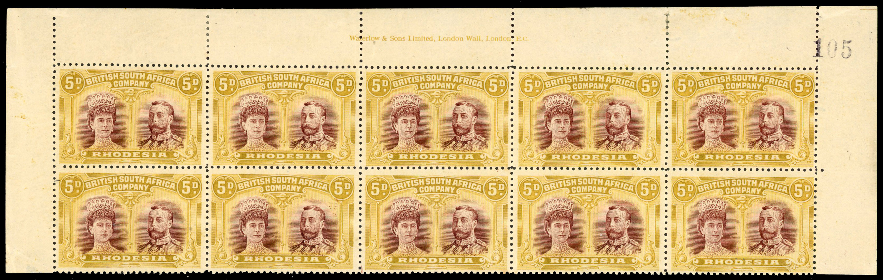 5d purple-brown and ochre SG 141ab top two rows of sheet, mint 