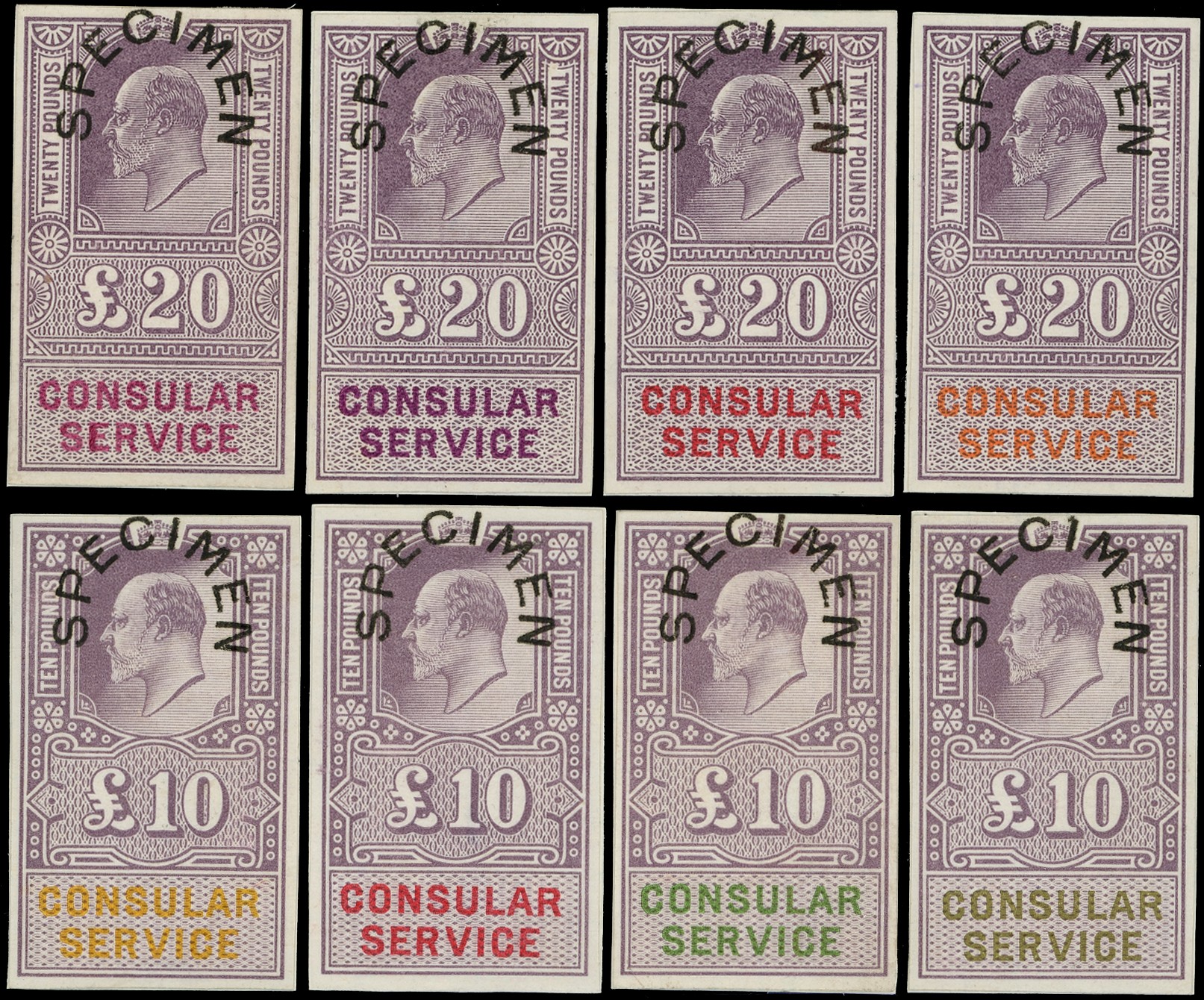 Consular Service: c. 1904 group of eight imperforate...