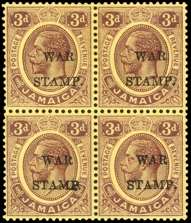 Jamaica 1917 3d variety Stop inserted and P impressed a second time