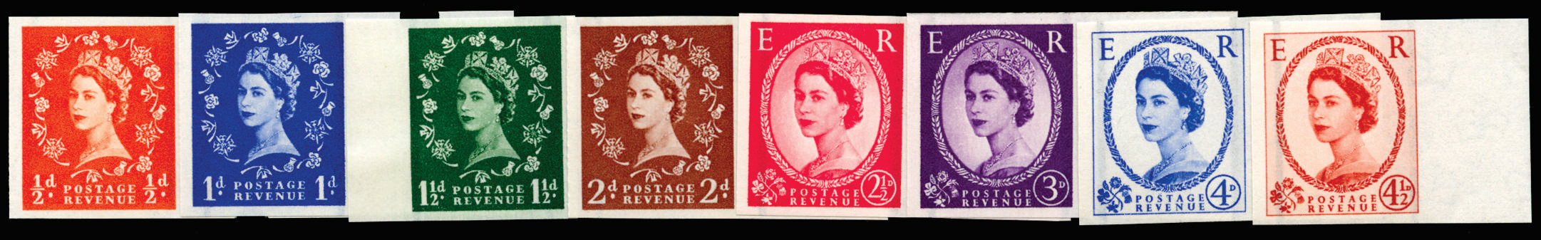 GB 1958-61 ½d-4½d "Wildings" (2nd Graphite-lined issue). Superb unmounted o.g marginal set of eight … SG587/94var