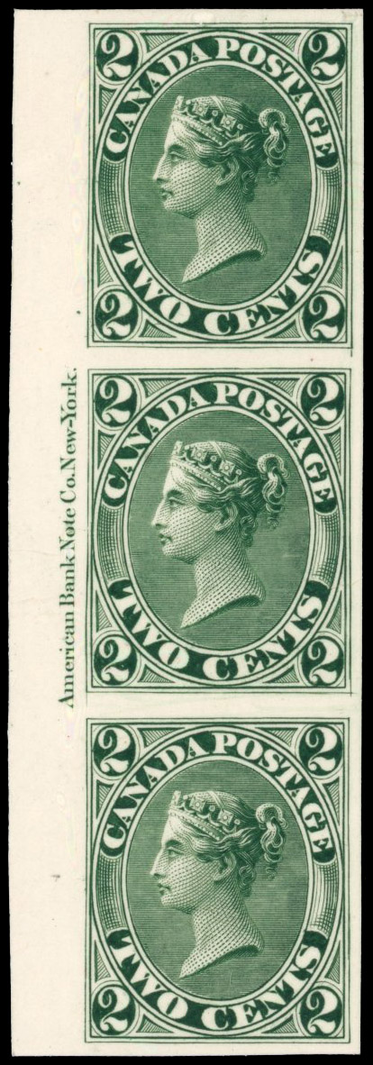 Canada SG 44 2c plate proof strip in green