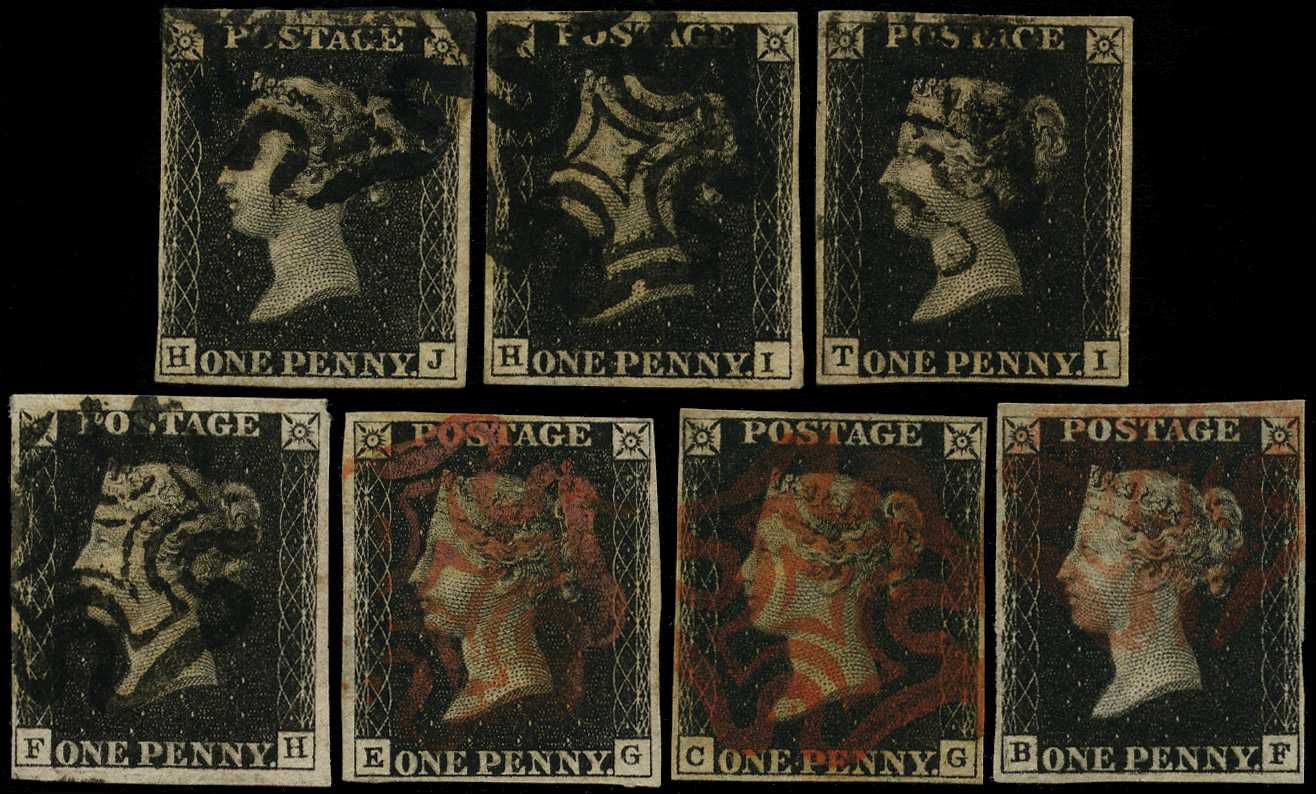 1840 1d black Plate 5 group, up to four...