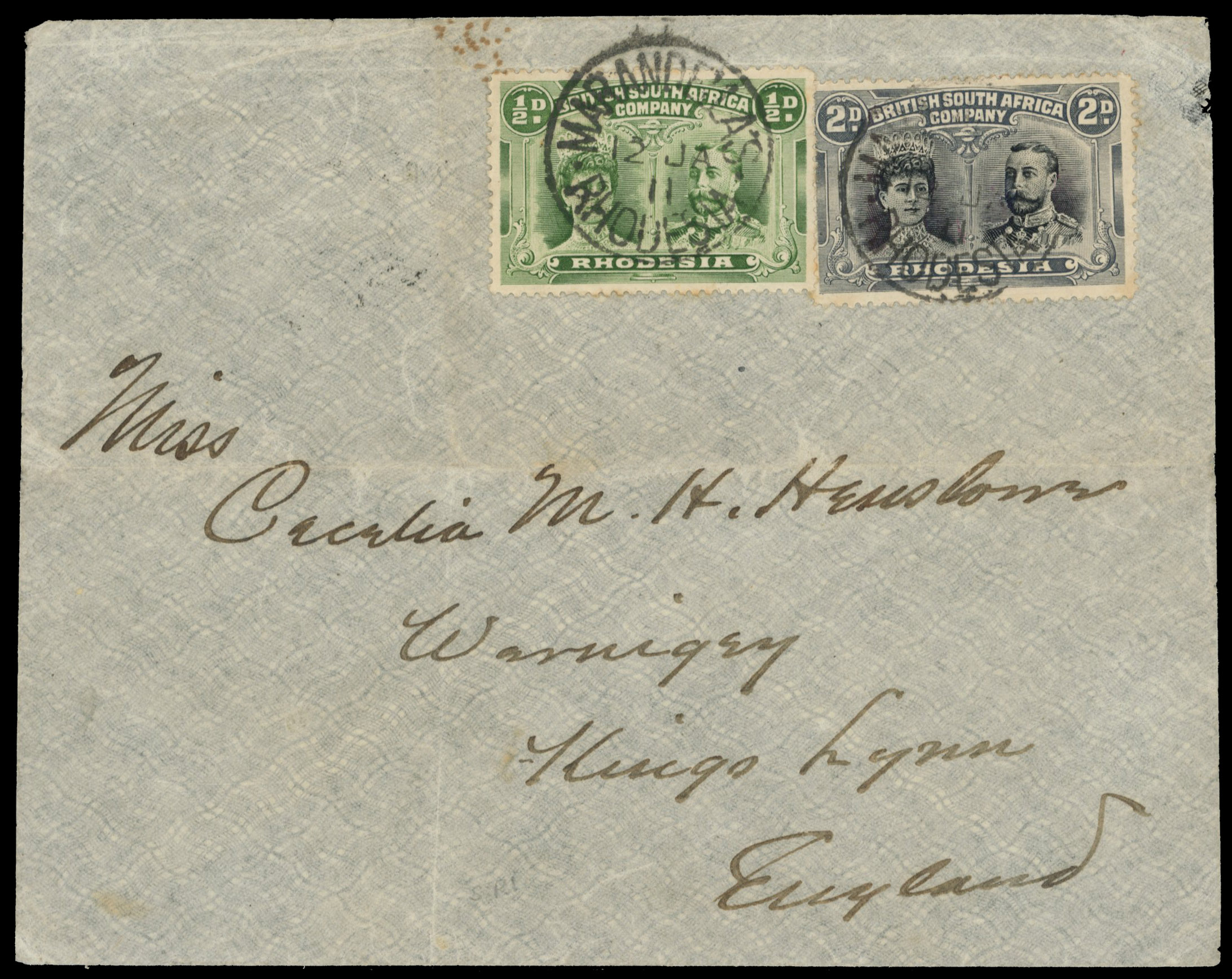 2d black and grey and ½d on envelope to Kings Lynn, Marandella's SCs