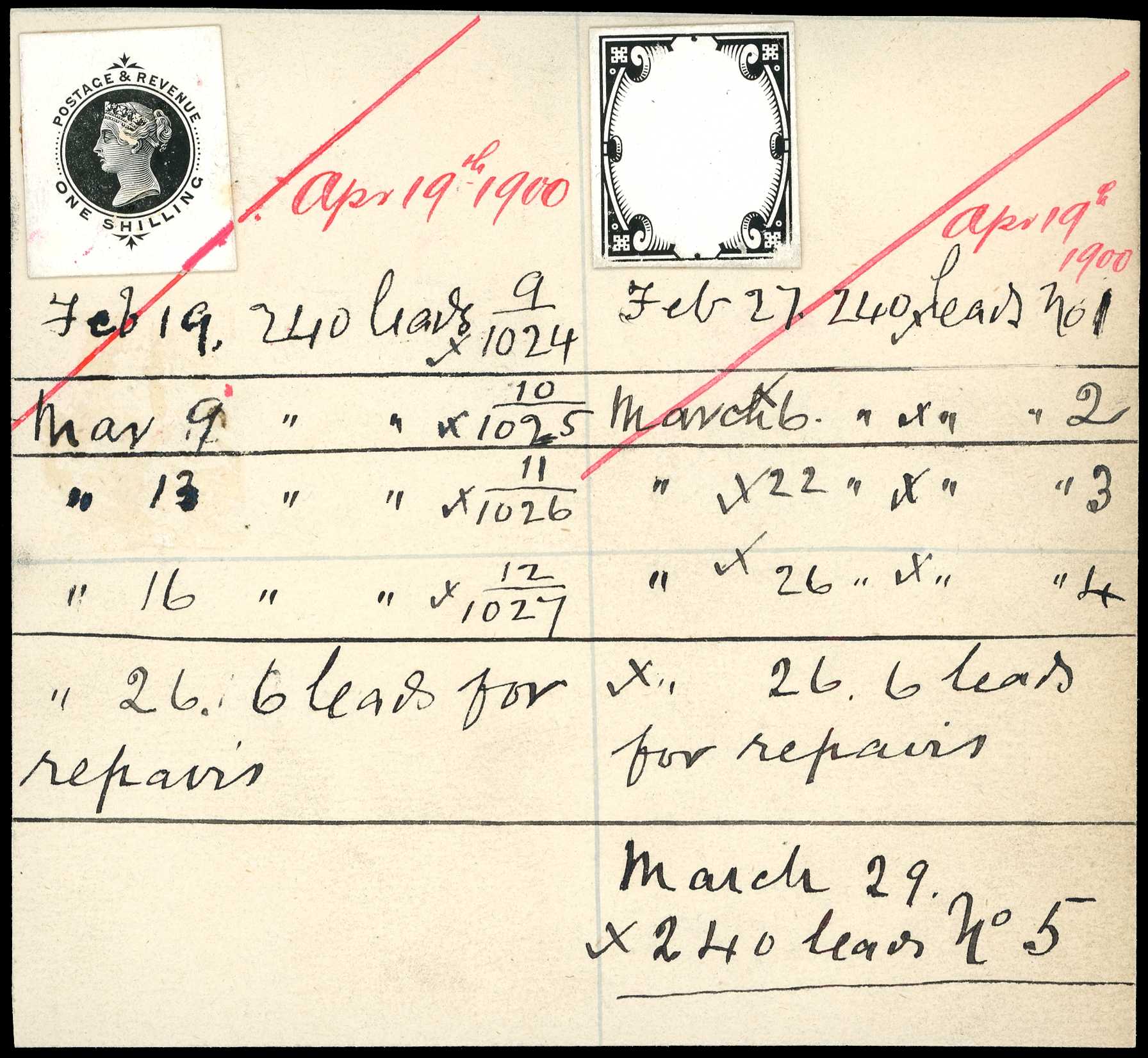 1900 1/- Die Proofs of the Head and Duty...