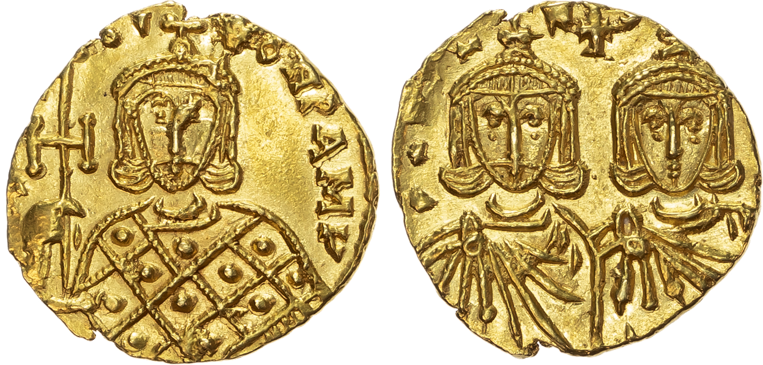 Constantine V, with Leo IV (AD 741-775) AV Solidus, Syracuse, AD 751-775, 3.95g. 