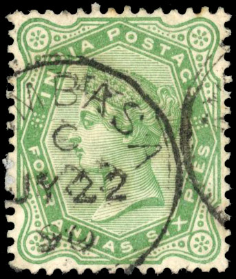 British East Africa SG Z6 1882-90 India 4a6p used at Mombasa