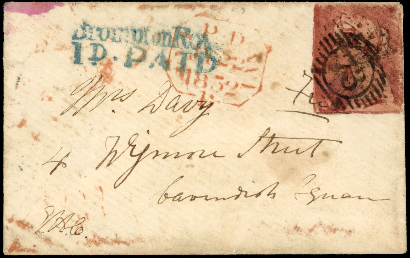 GB 1852 hand-drawn stamp on cover 