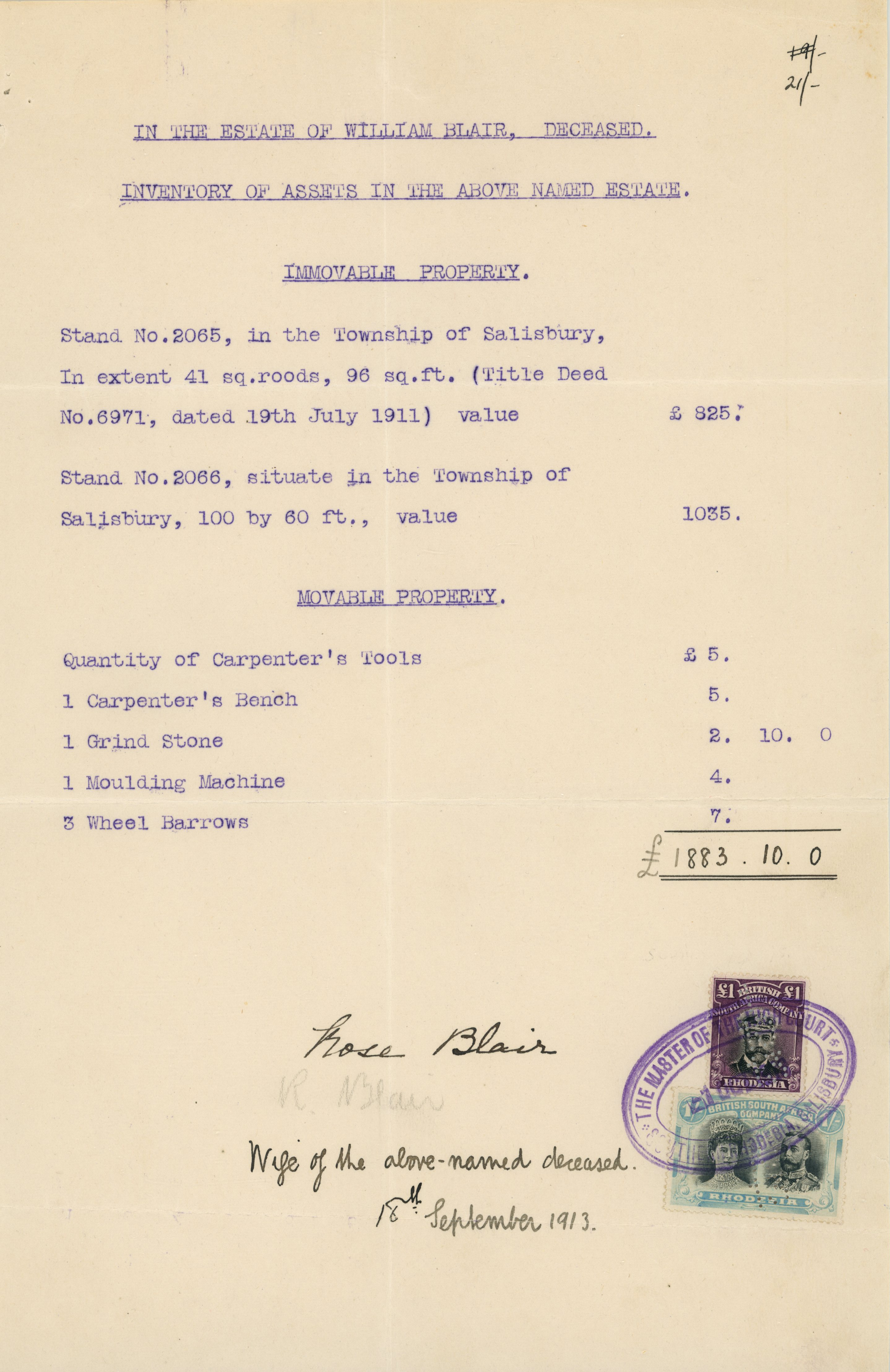 Revenues. 1913 Estate Inventory (182 x...