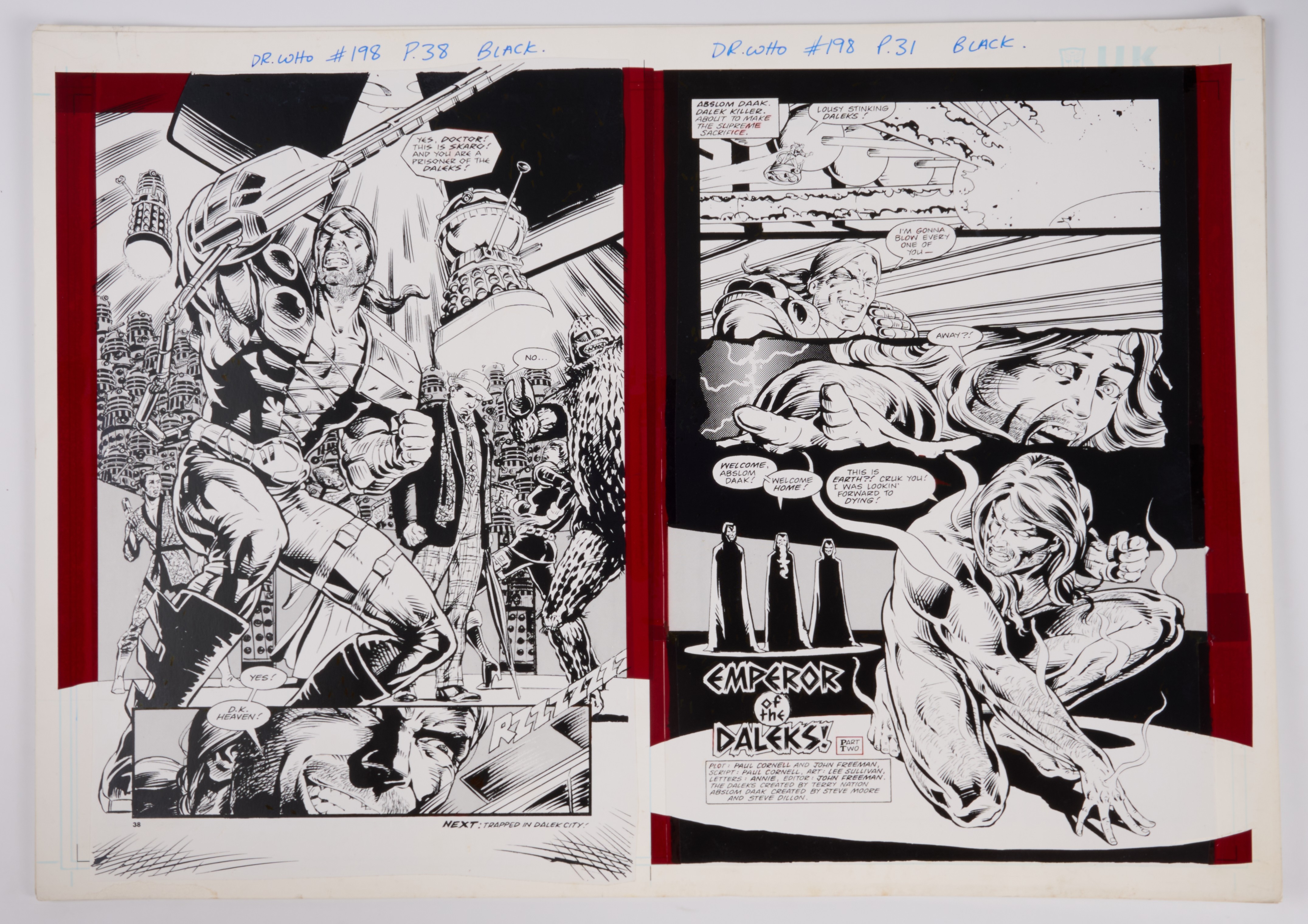 Lee Sullivan Doctor Who Monthly #198 'Emperor Of The Daleks' Printed Story Guide Pages (Marvel UK, 1990) Total 4