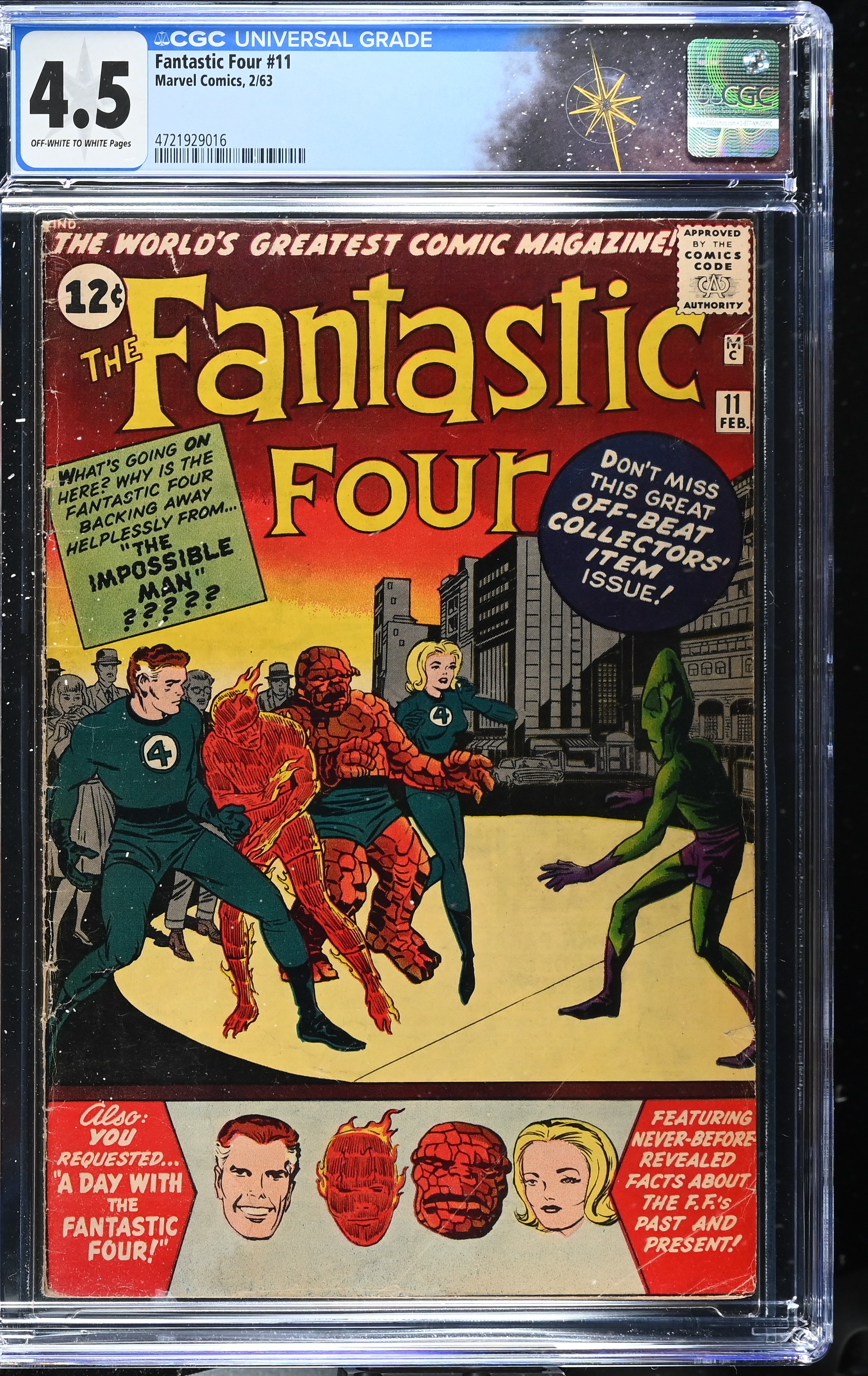 Fantastic Four #11 CGC 4.5 Origin & 1st Appearance Impossible Man (Marvel Comics, 1963) Off-White to White Pages