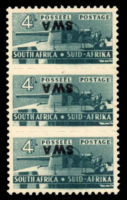 South West Africa SG 129a 1943 4d War Effort 4d overprint inverted mint