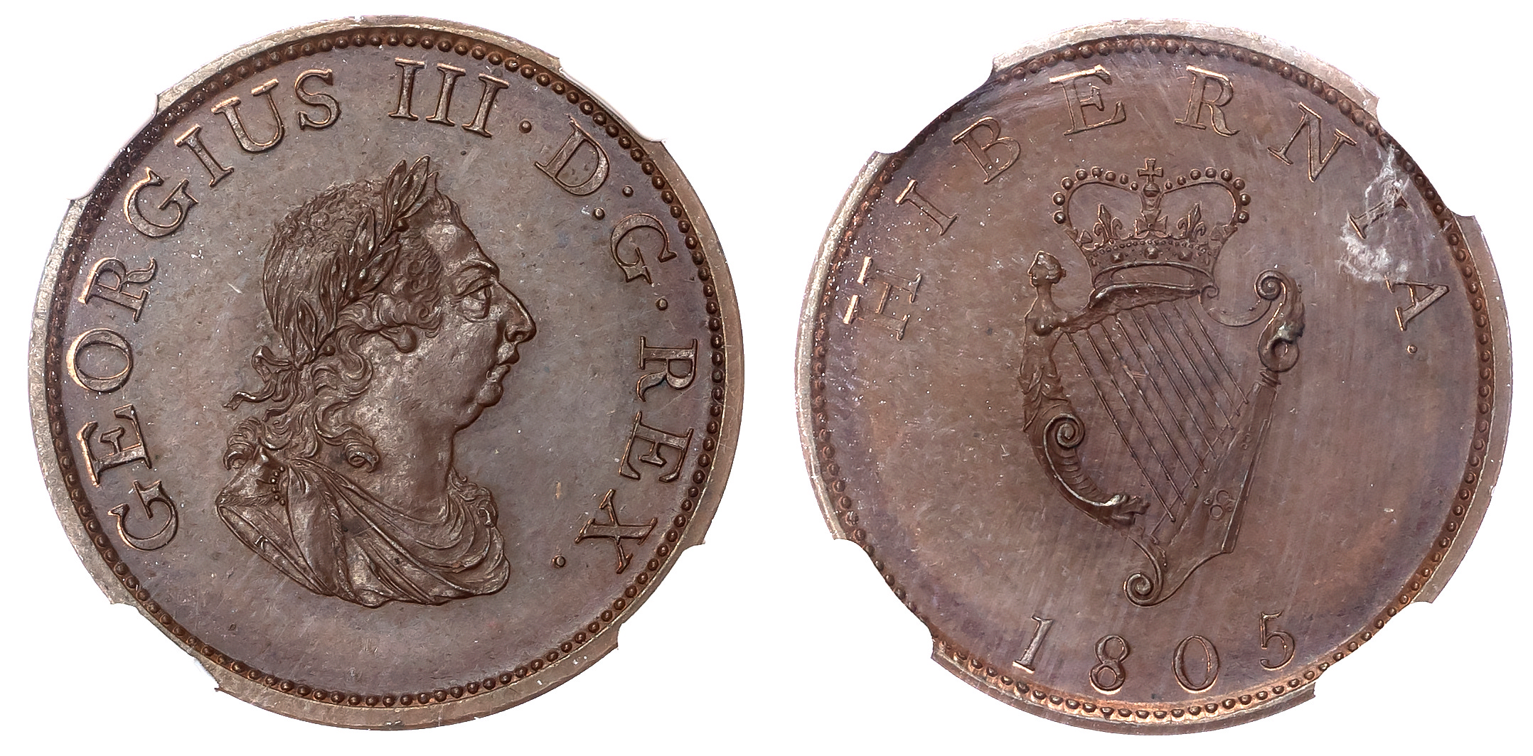 Ireland, George III (1760-1820) Proof Halfpenny, 1805, Soho (Birmingham) coinage. 