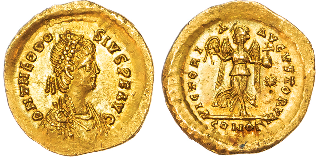 Theodosius II (AD 402-450) AV Tremissis, Constantinople, AD 425-429, 1.48g. 