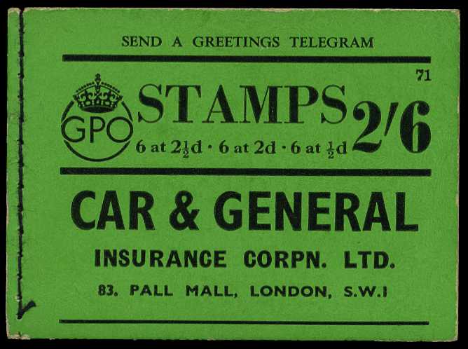 1941 (October) 2/6d booklet (#71), the panes...