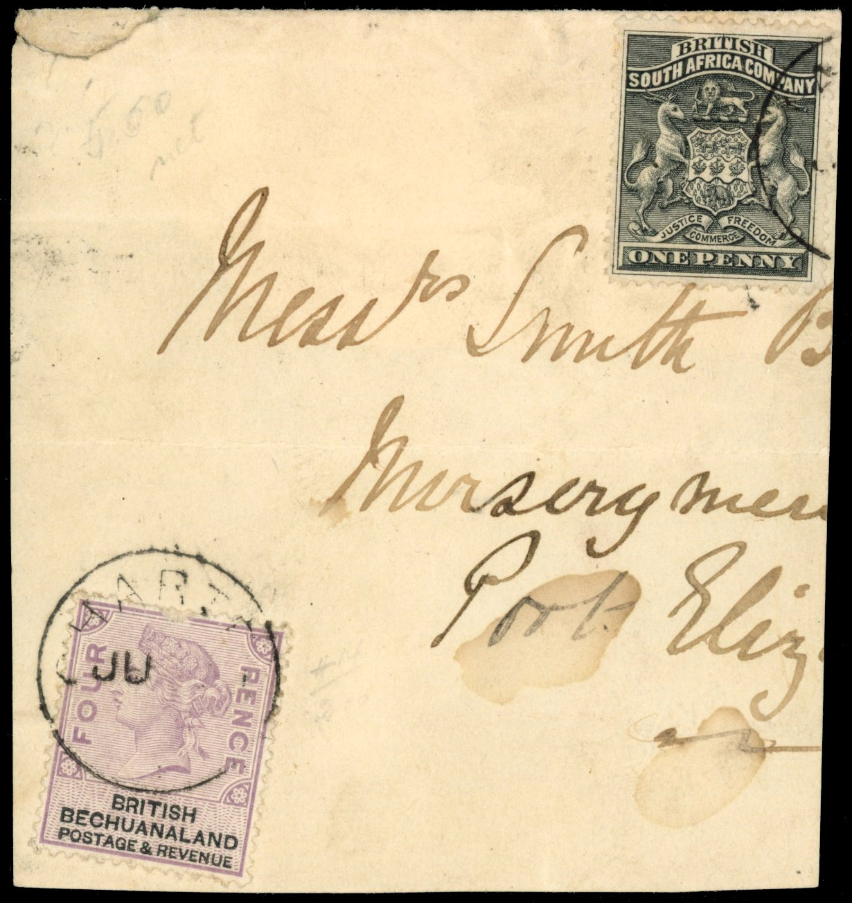 Bechuanaland Rhodesia 1892 combination piece